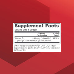 Close-up of Vitamin D3 10,000 IU label