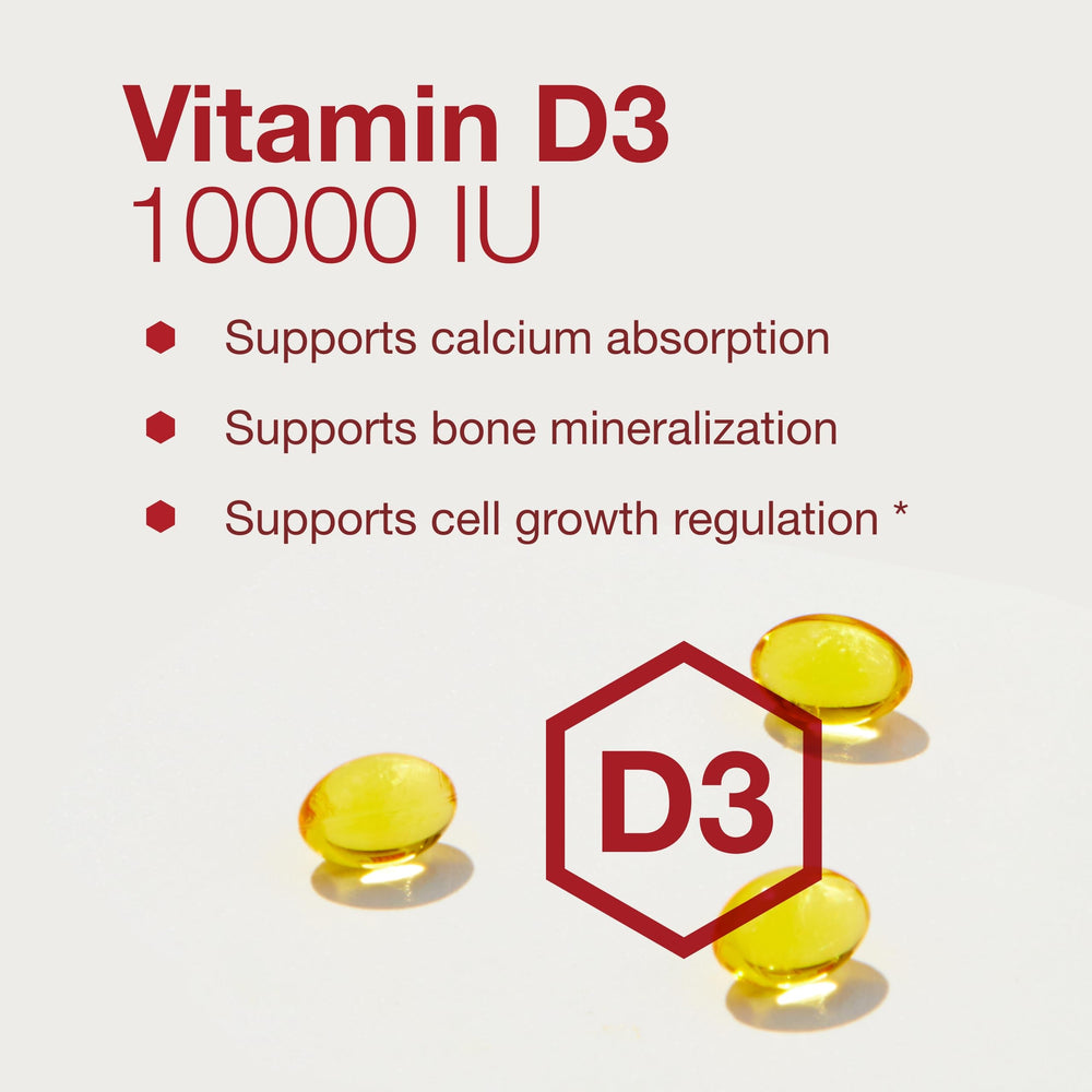 Nutrition facts panel for Vitamin D3 10,000 IU