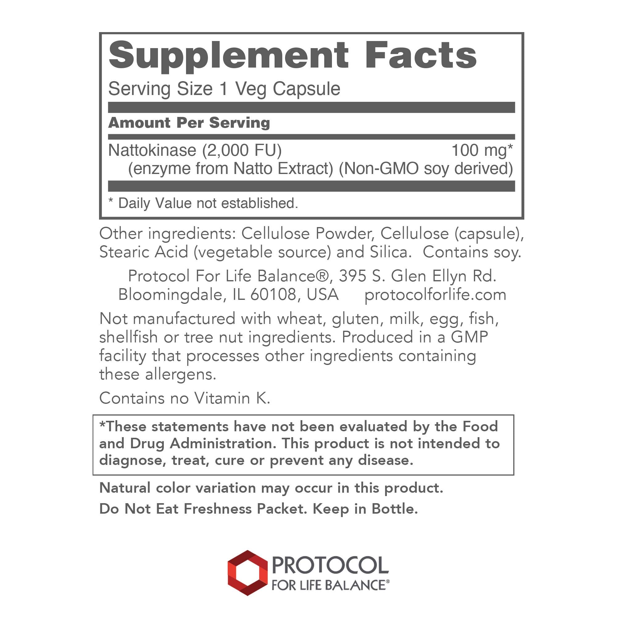 Front view of Protocol Nattokinase 100mg bottle