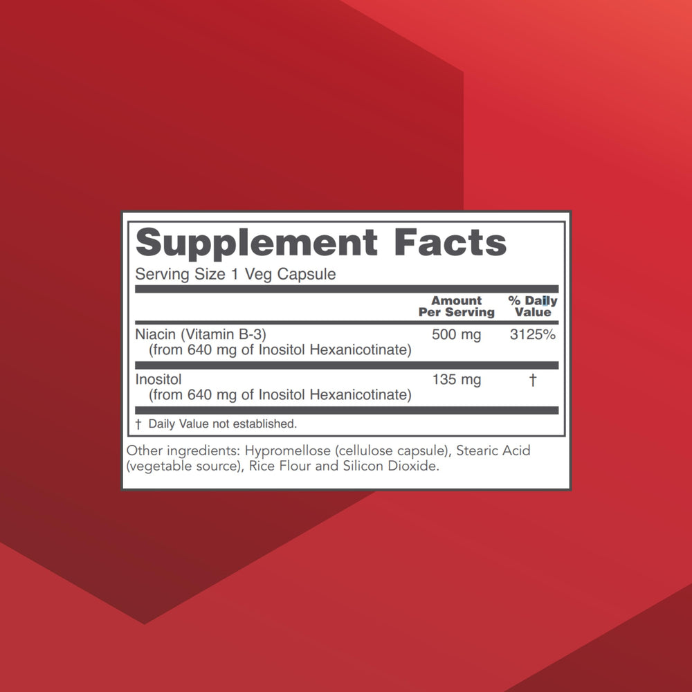 Protocol Niacin 500mg bottle back with supplement facts