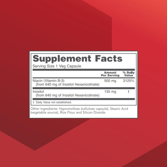 Protocol Niacin 500mg bottle back with supplement facts