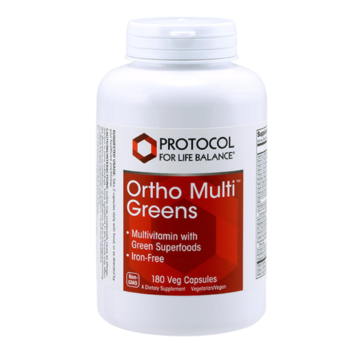 Front label of Protocol Ortho Multi Greens bottle