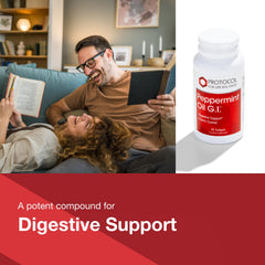Illustration of peppermint oil, ginger oil and fennel oil for digestive support