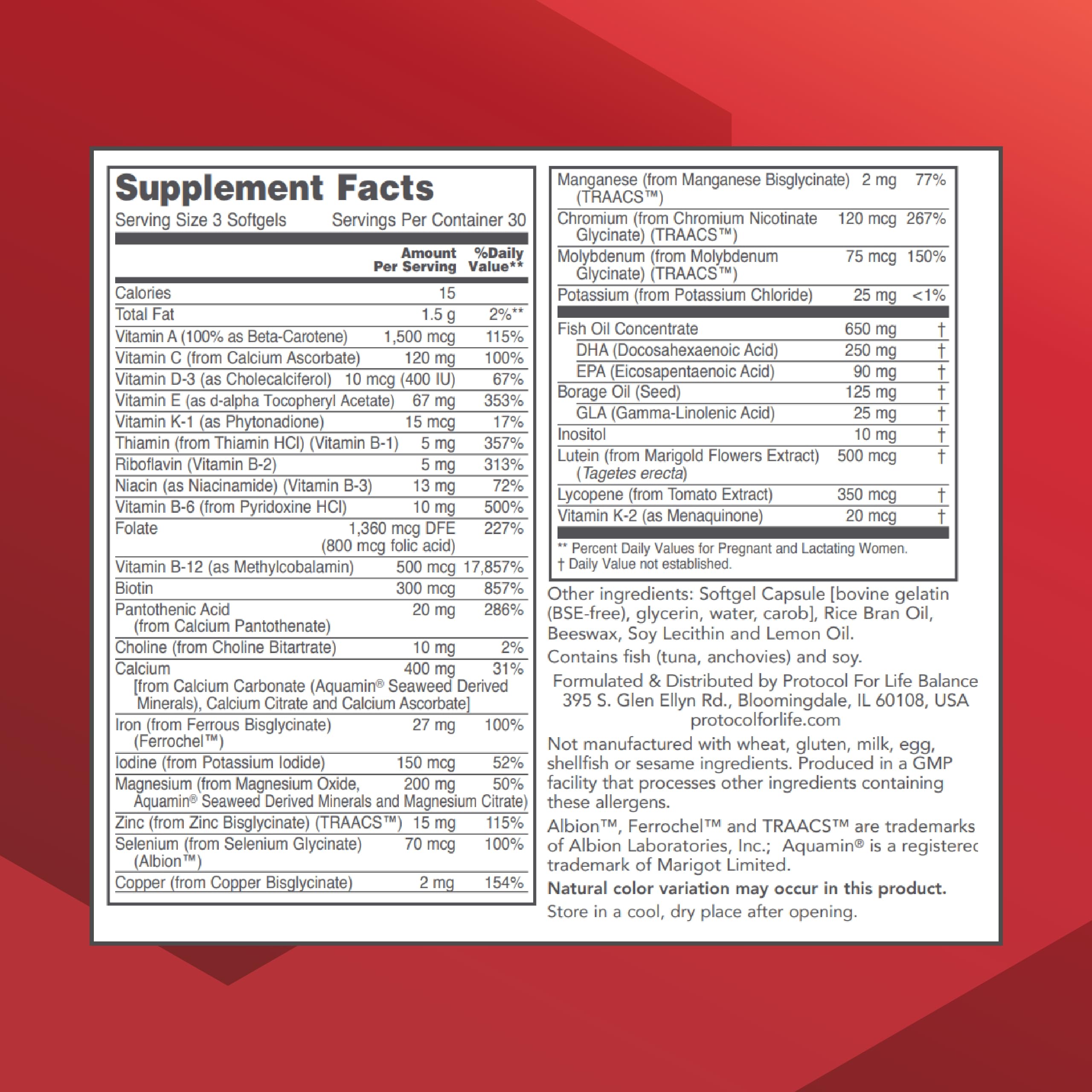 Close-up of nutrition facts highlighting 250 mg DHA per serving