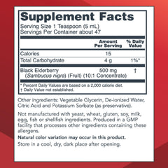 Close-up of the elderberry liquid label