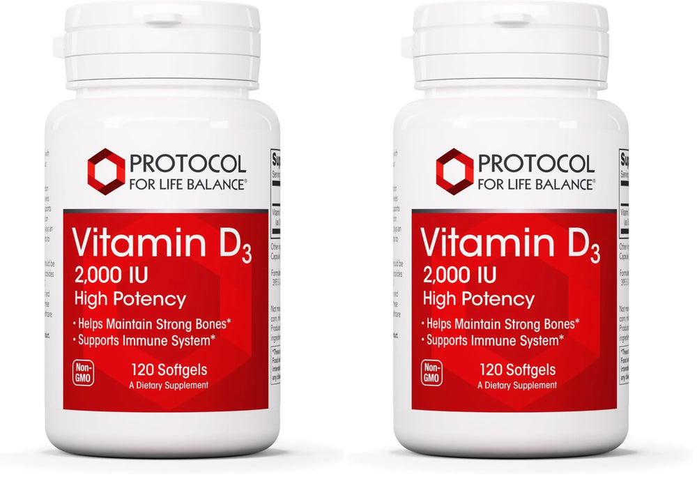 Front view of Protocol Vitamin D3 2000 IU bottle