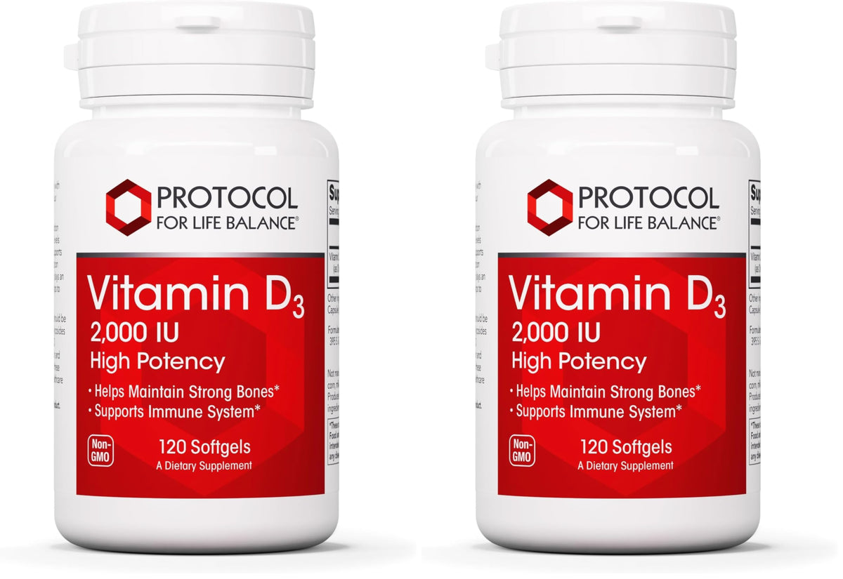 Front view of Protocol Vitamin D3 2000 IU bottle