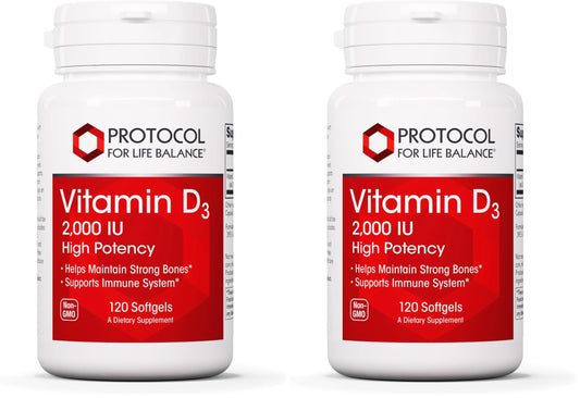 Front view of Protocol Vitamin D3 2000 IU bottle