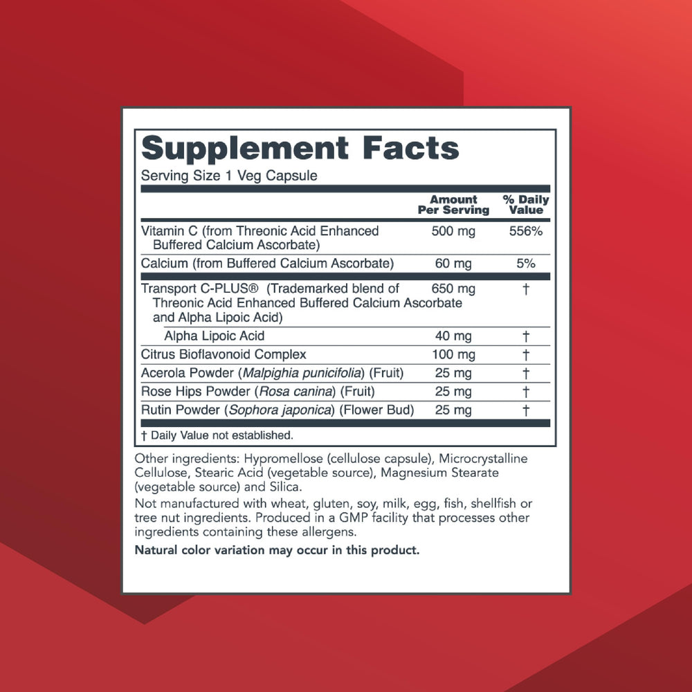 Close-up of Protosorb C500 label highlighting Vitamin C content