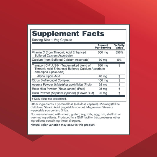 Close-up of Protosorb C500 label highlighting Vitamin C content