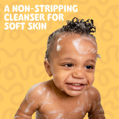 Label highlighting tear-free cleansing and pH-balanced formula