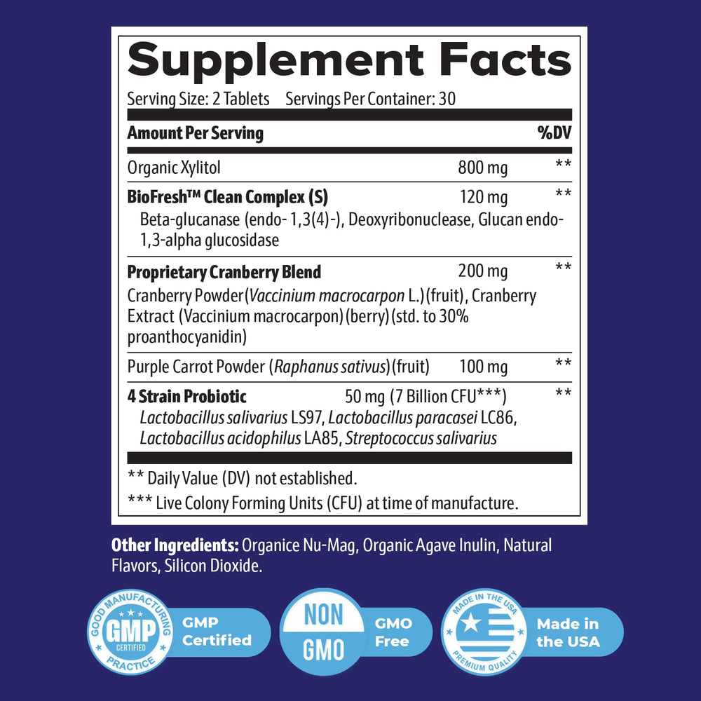 Illustration of ProvaDent ingredients including cranberry extract and purple carrot powder