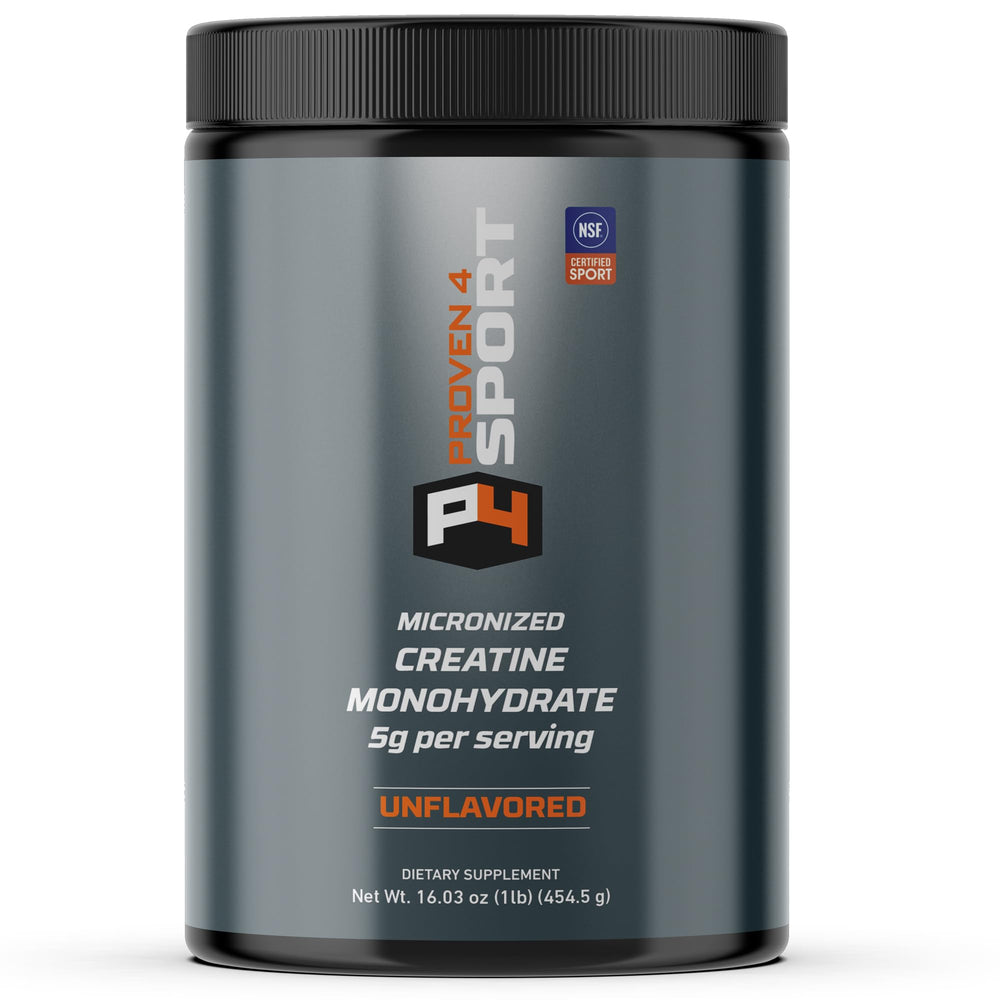 Front view of Proven4 Creatine Monohydrate Micronized Powder container