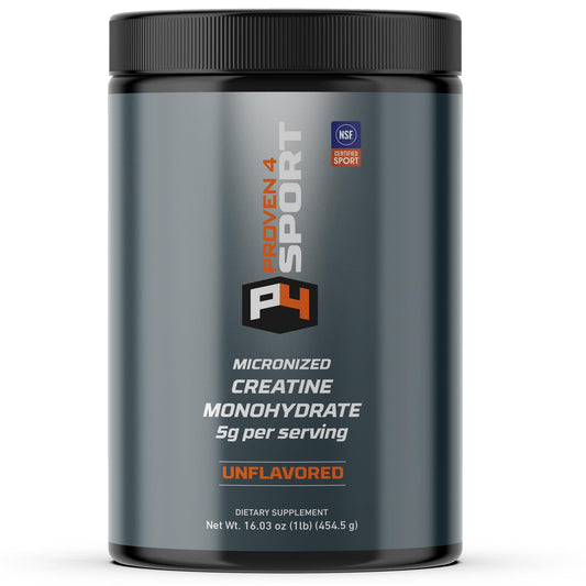 Front view of Proven4 Creatine Monohydrate Micronized Powder container