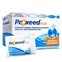 Proxeed Plus lemon drink packet ready to mix for daily fertility support.