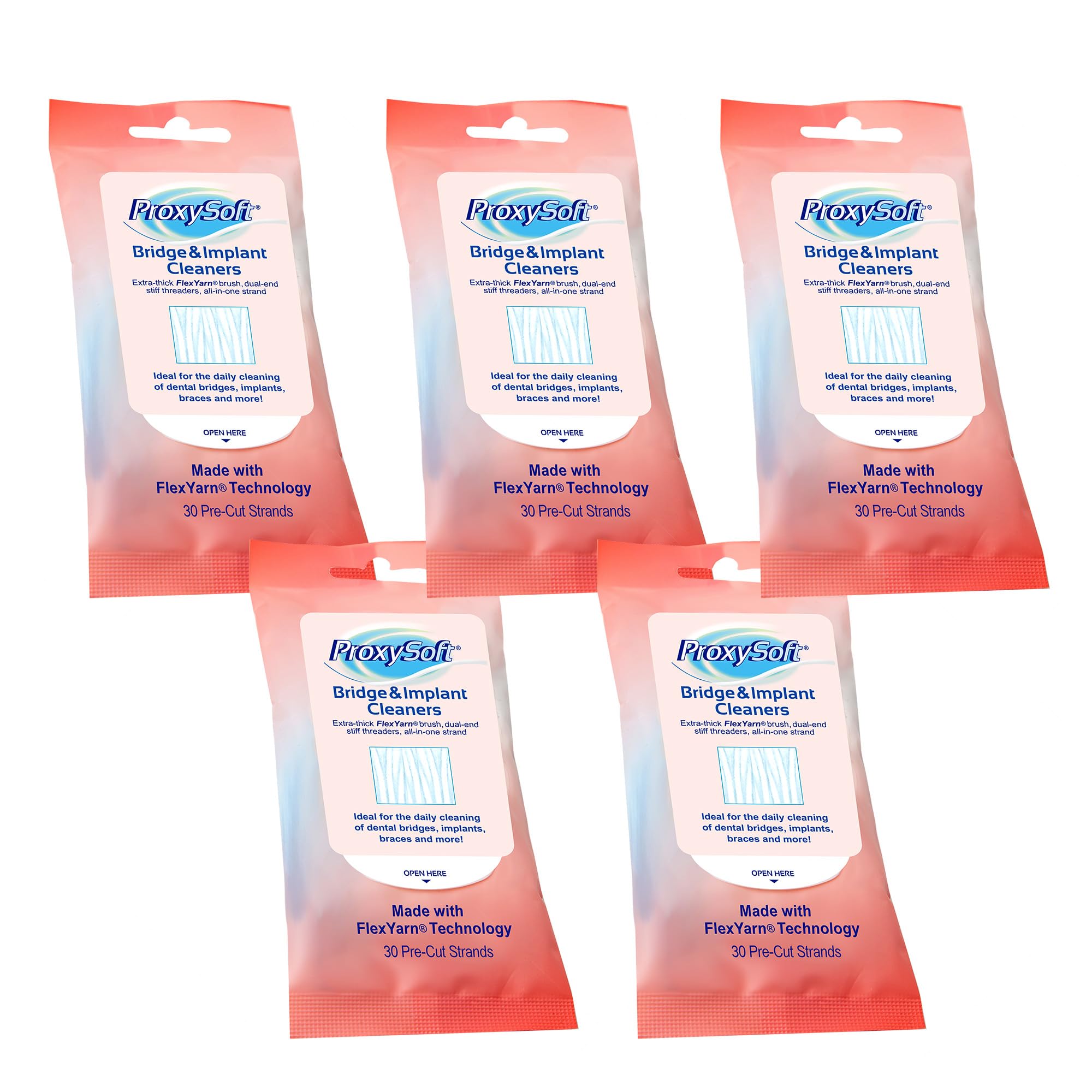 Proxysoft dental floss threaders and 5 travel-size packs for bridges and implants