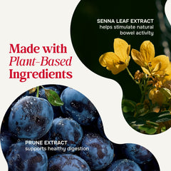 Prunelax Ciruelax ingredients panel highlights senna leaf extract for gentle relief.