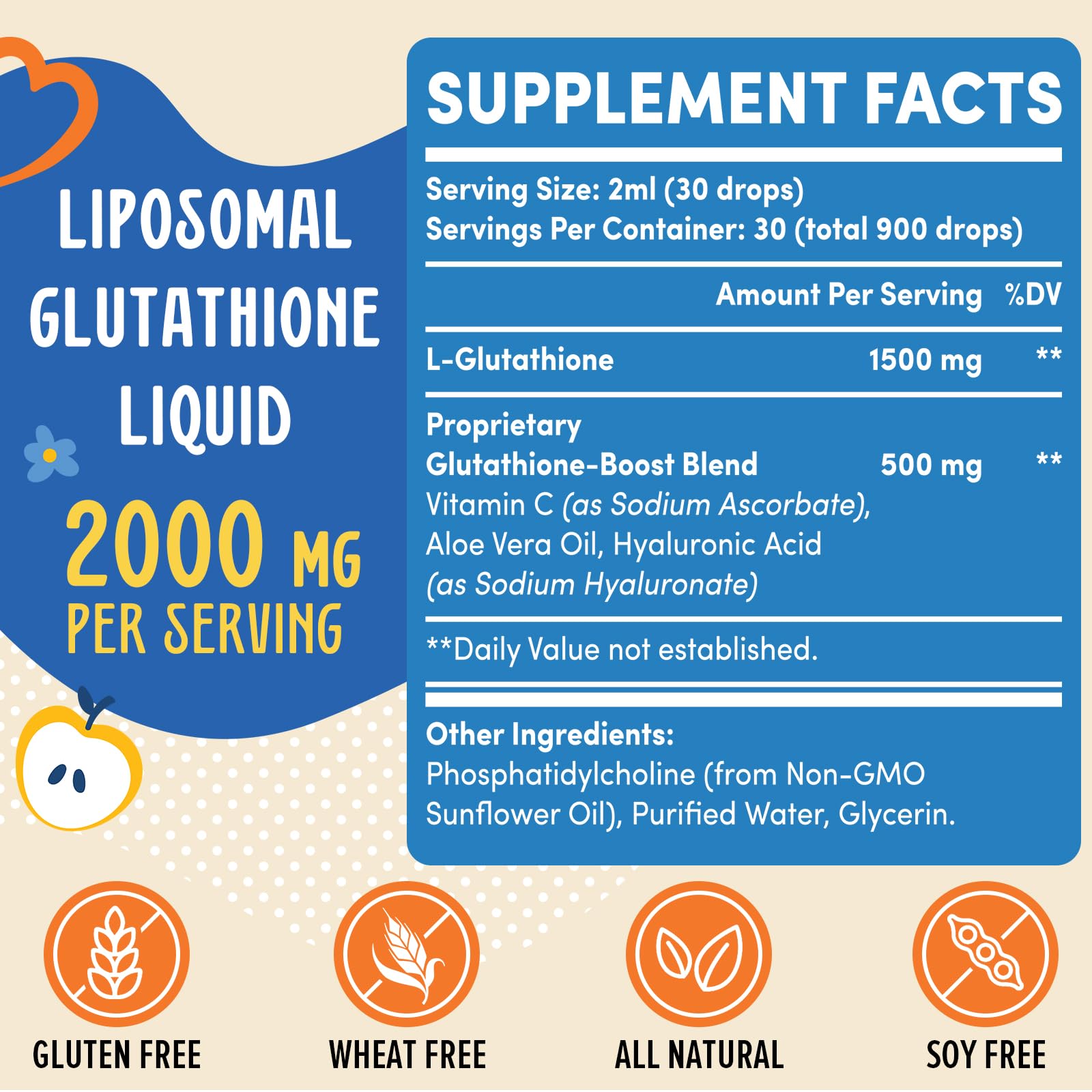 Prunucis 2000mg liposomal glutathione liquid dropper dispensing for daily use