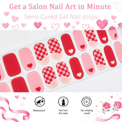 Close up of PSBRBAD gel strips showing heart accents for festive nails at home