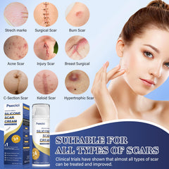 Psecici scar gel absorption close-up, non-greasy formula dries quickly.