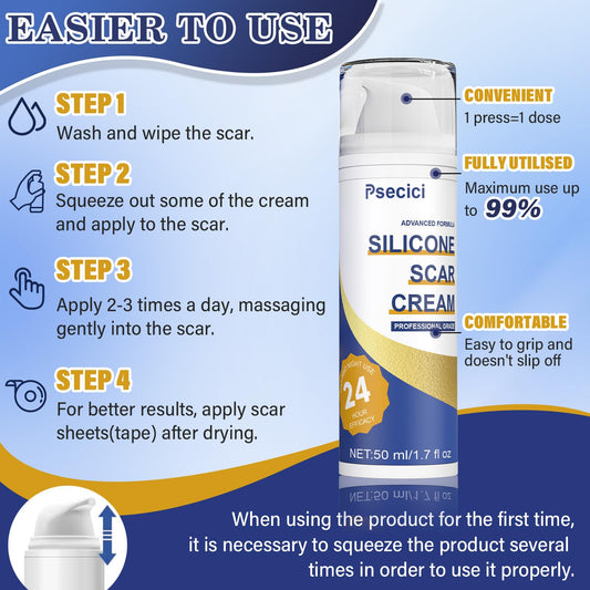 Psecici silicone scar gel texture close-up, hydrates skin and softens scars.