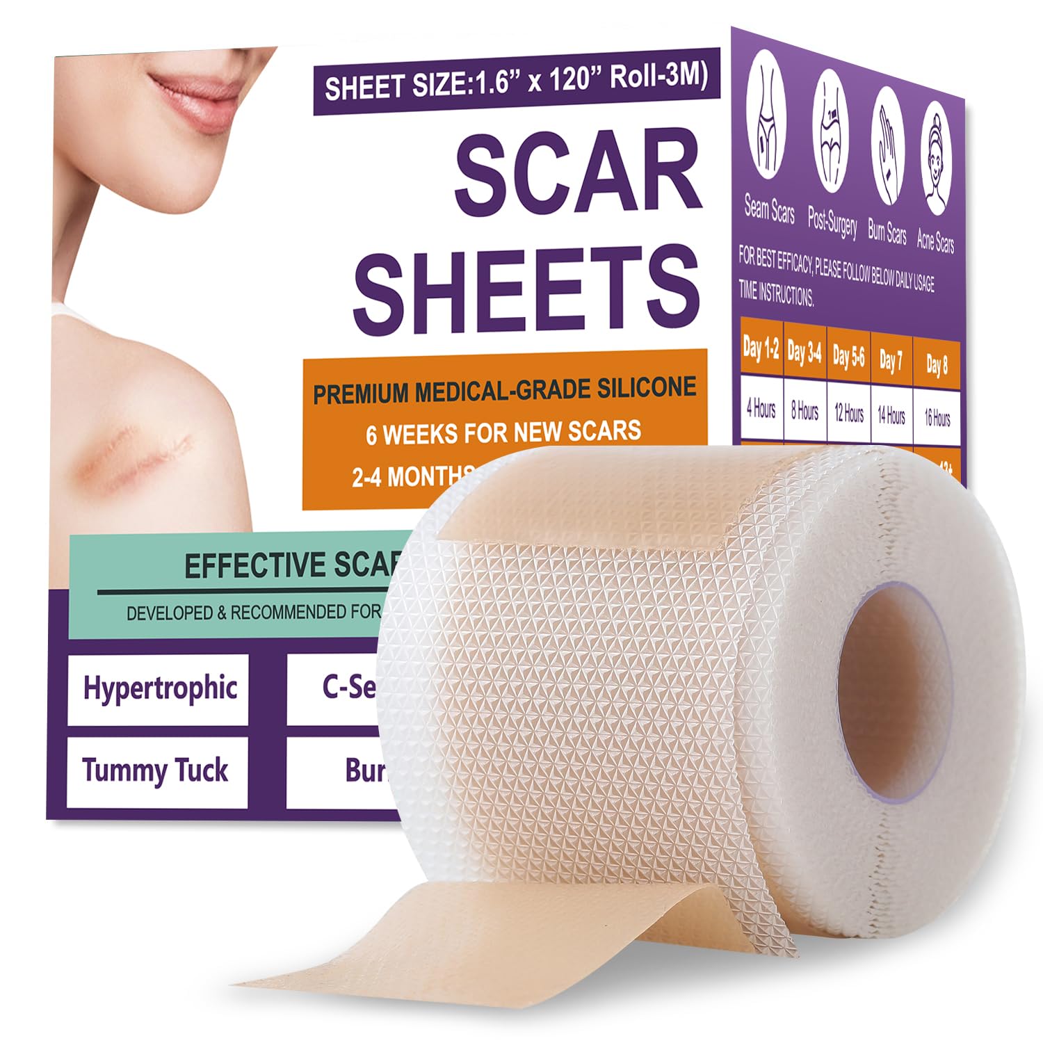 Psecici silicone scar sheets roll closeup highlighting medical-grade silicone for scar management