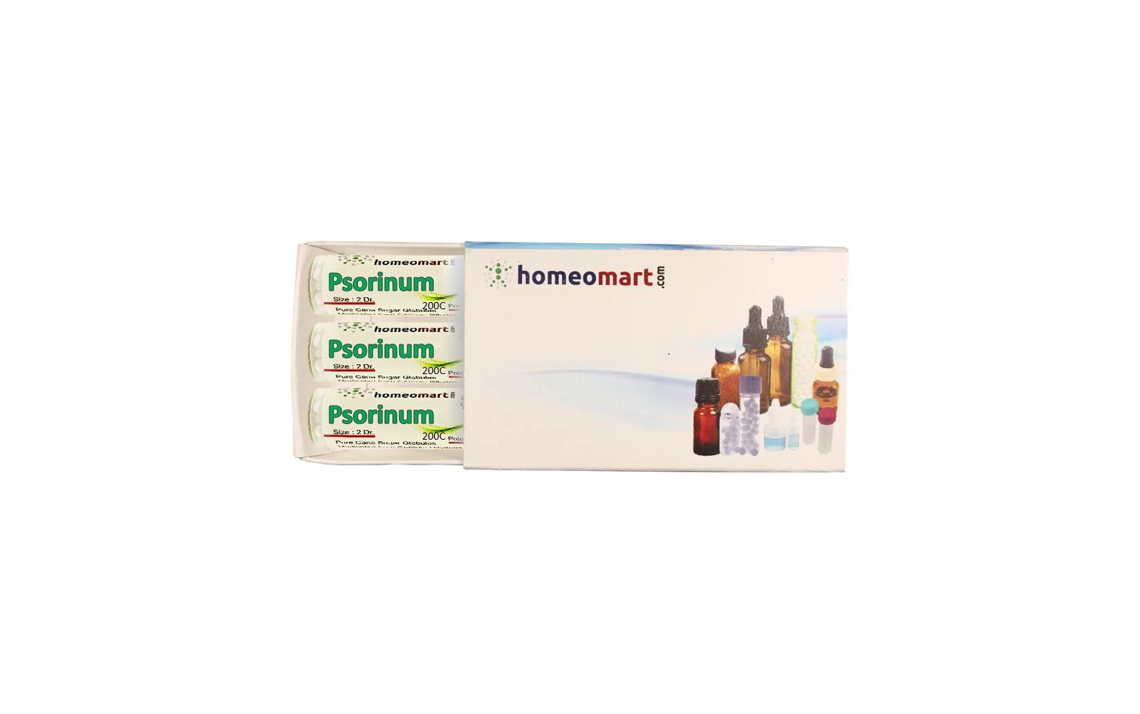 Psorinum 200C pellets in a glass vial
