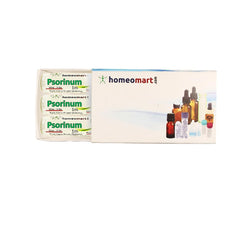 Psorinum homeopathy pellets in a 2-dram glass vial