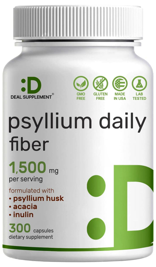 Psyllium husk capsules with 1500mg per serving, 300 capsules