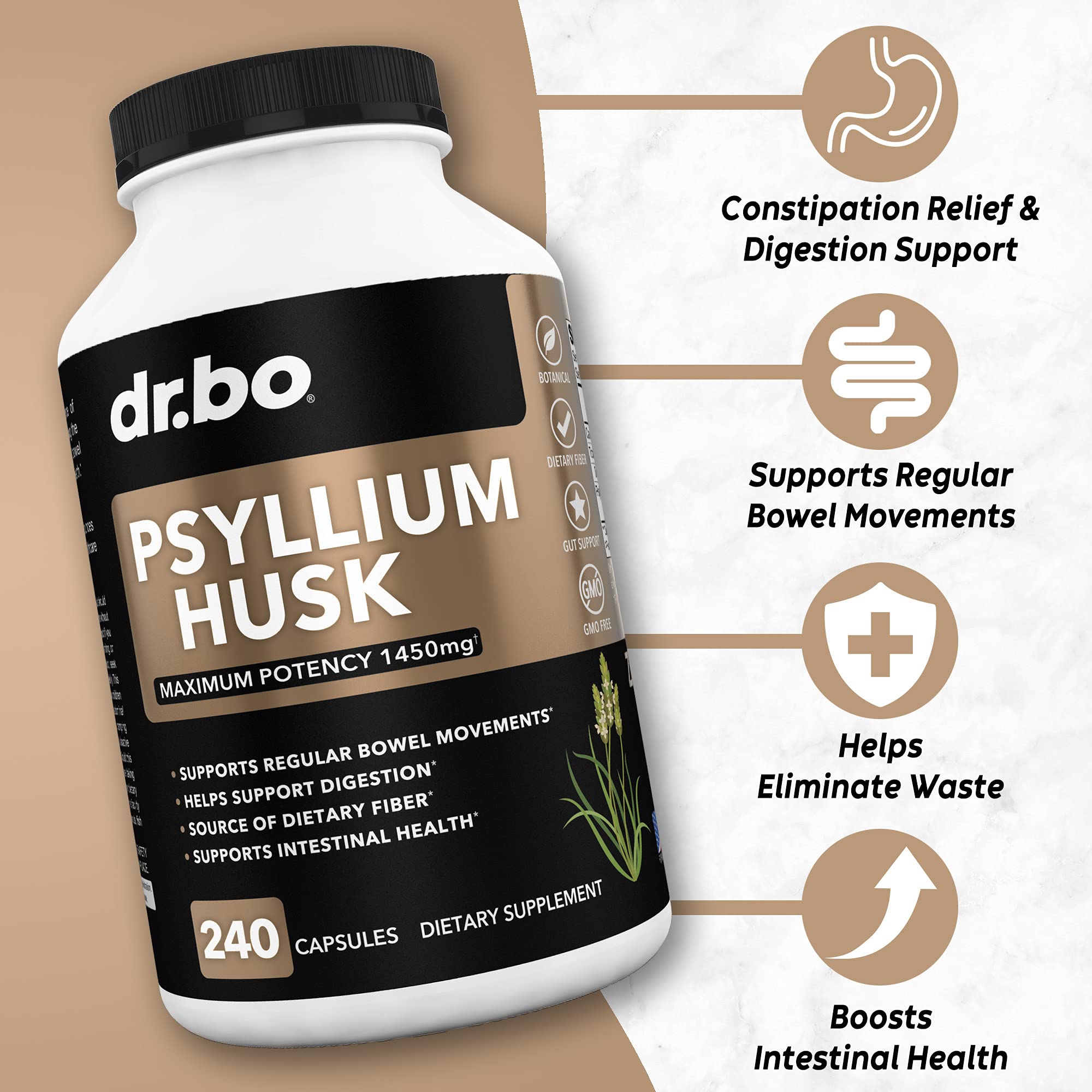 Close-up view of psyllium husk capsules