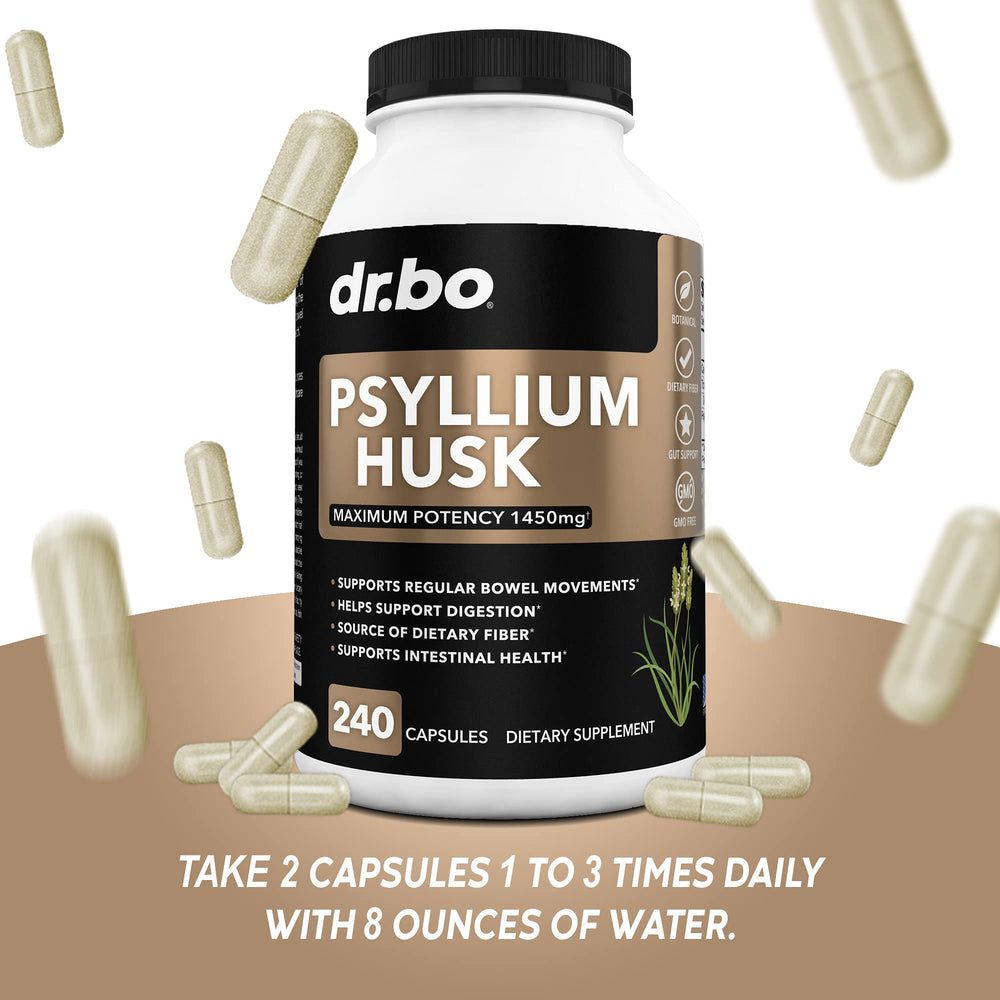 Back label of psyllium husk capsule bottle with nutrition facts