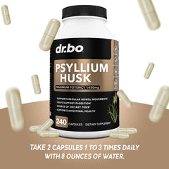 Back label of psyllium husk capsule bottle with nutrition facts