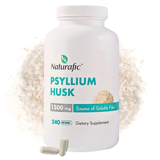 Psyllium husk capsules bottle labeled 1500mg