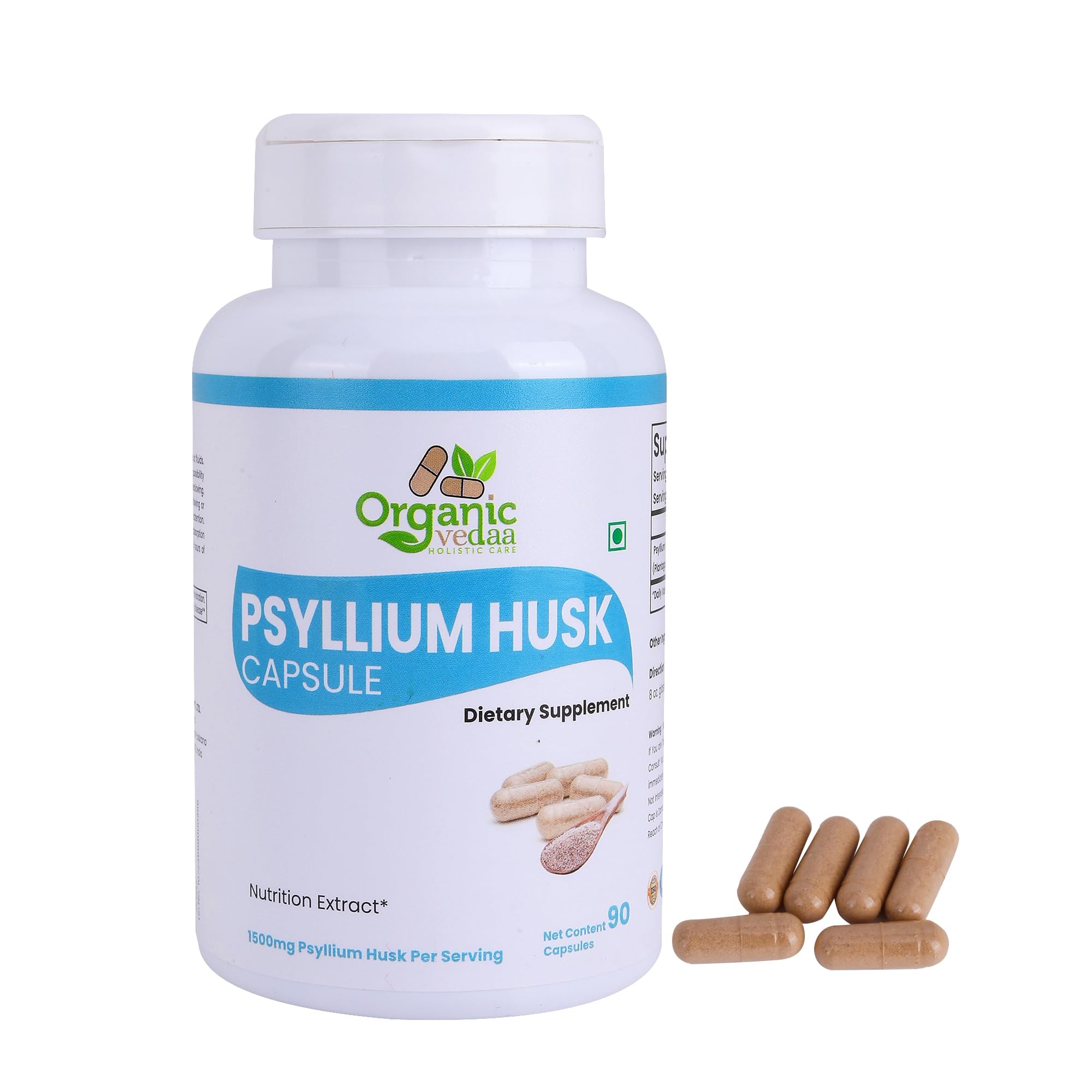 Psyllium husk capsules bottle with 1500mg per serving
