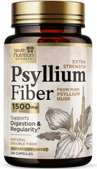 Psyllium husk capsules bottle displaying 1500 mg per serving
