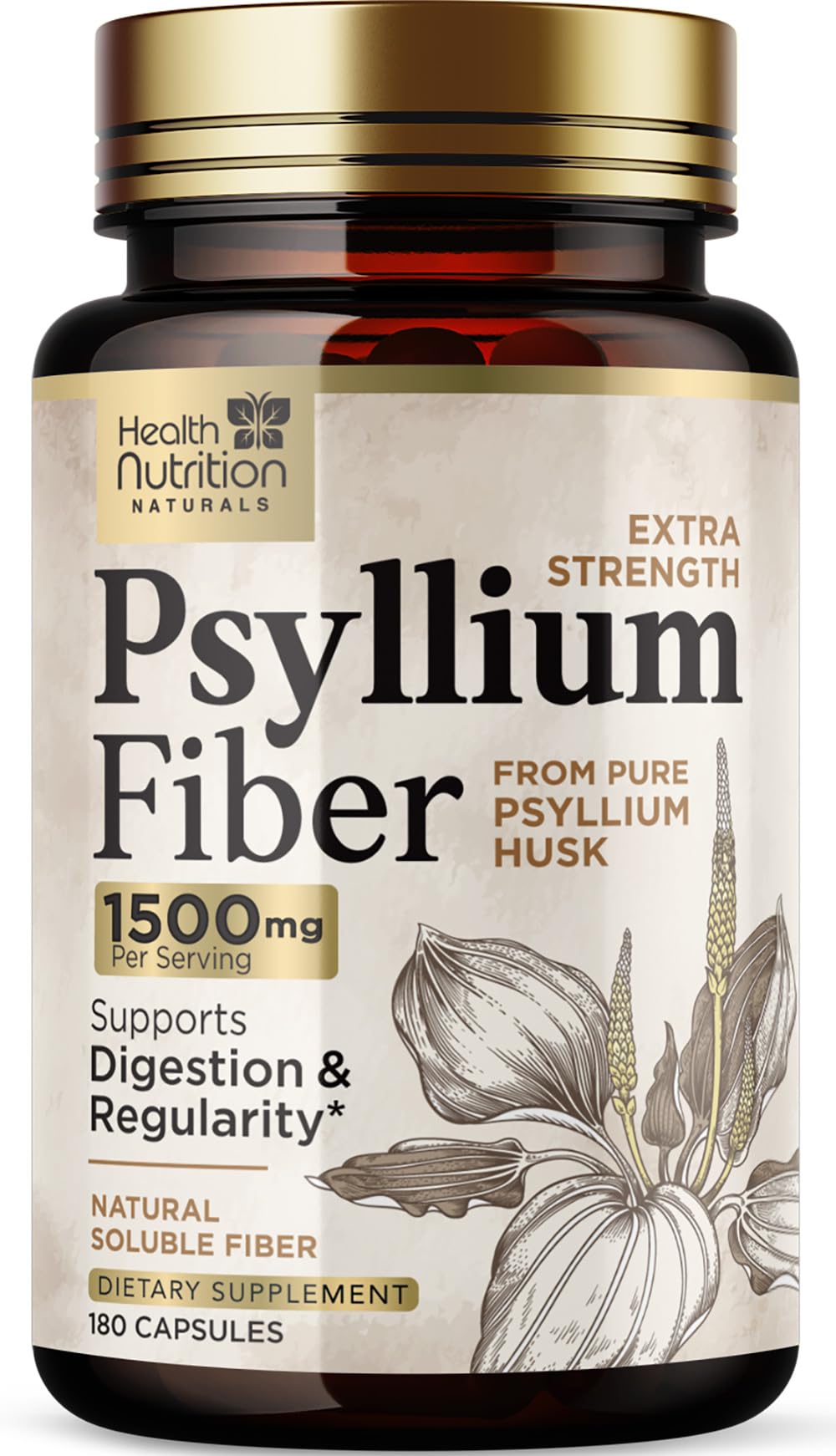 Psyllium husk capsules front view 1500 mg per capsule