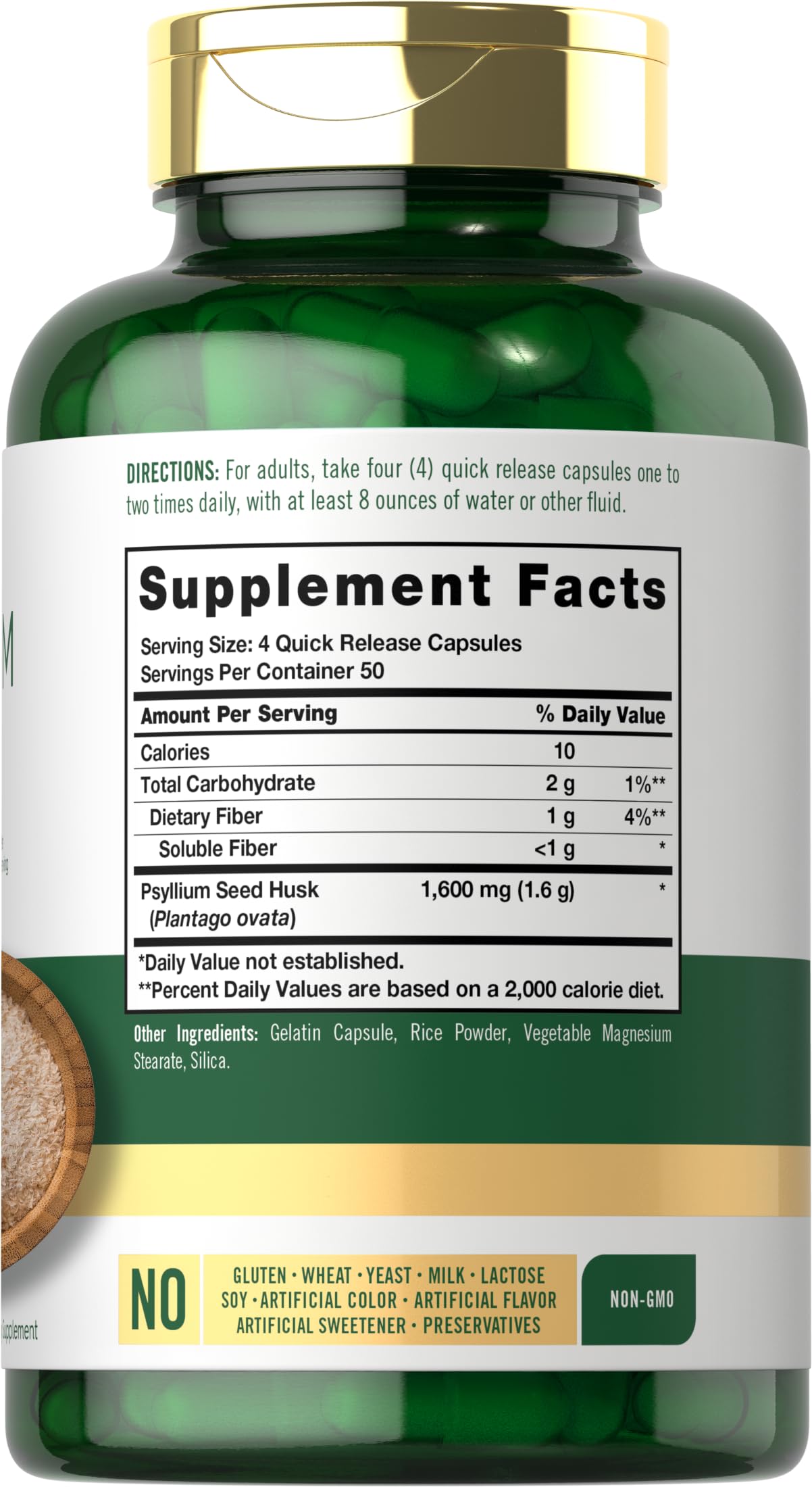 Psyllium husk capsules 1600mg in quick-release format