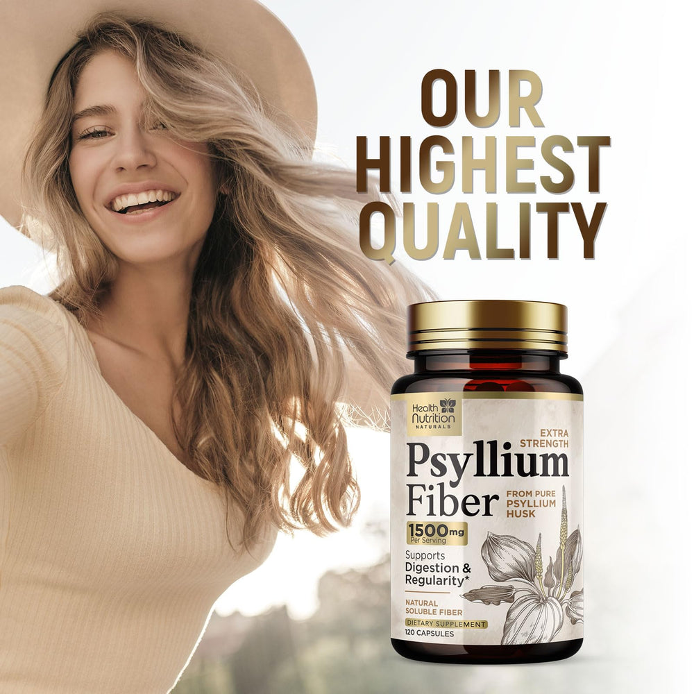 Bottle with label showcasing psyllium husk fiber supplement