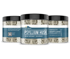 Close-up of psyllium husk capsules