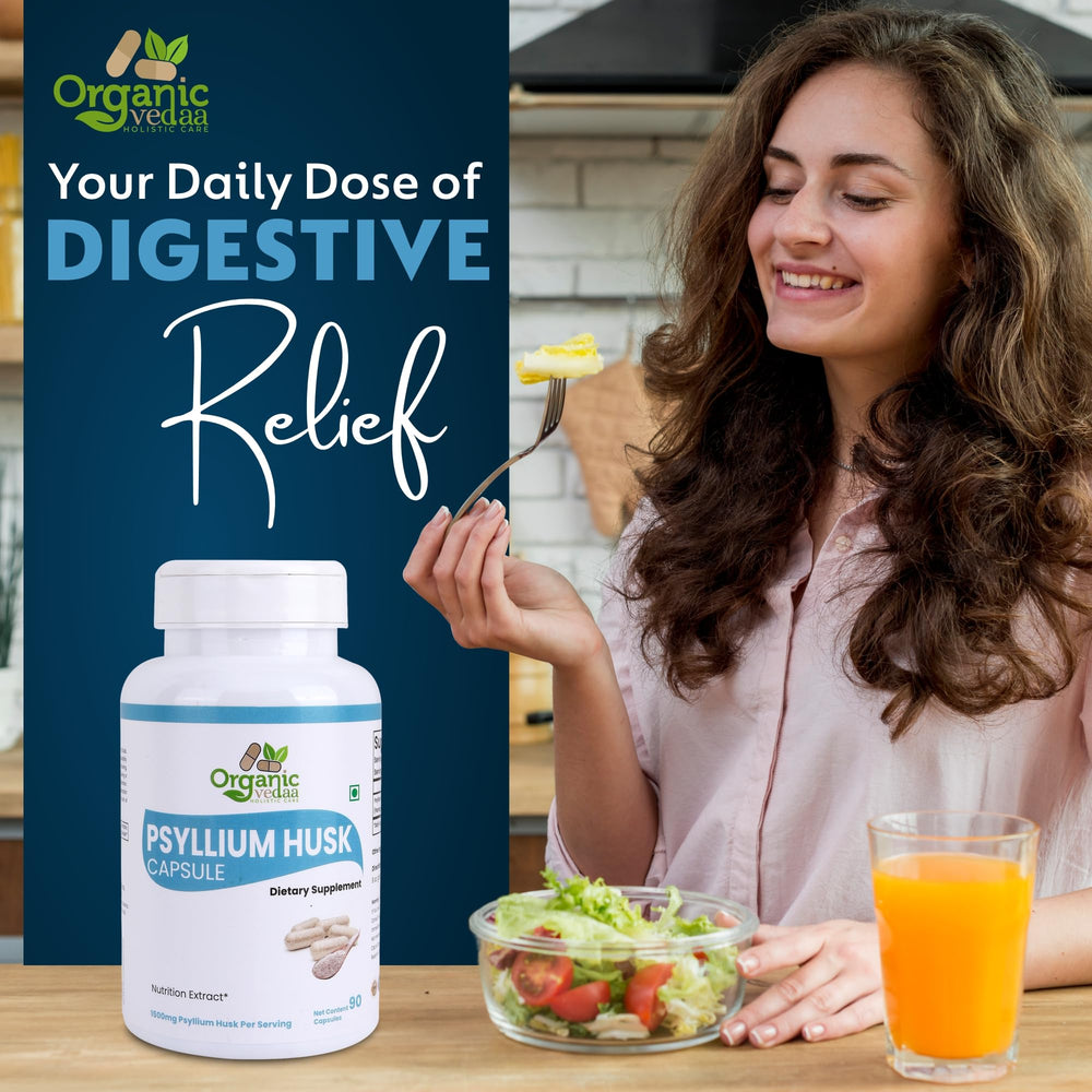 Product label on psyllium husk capsules bottle