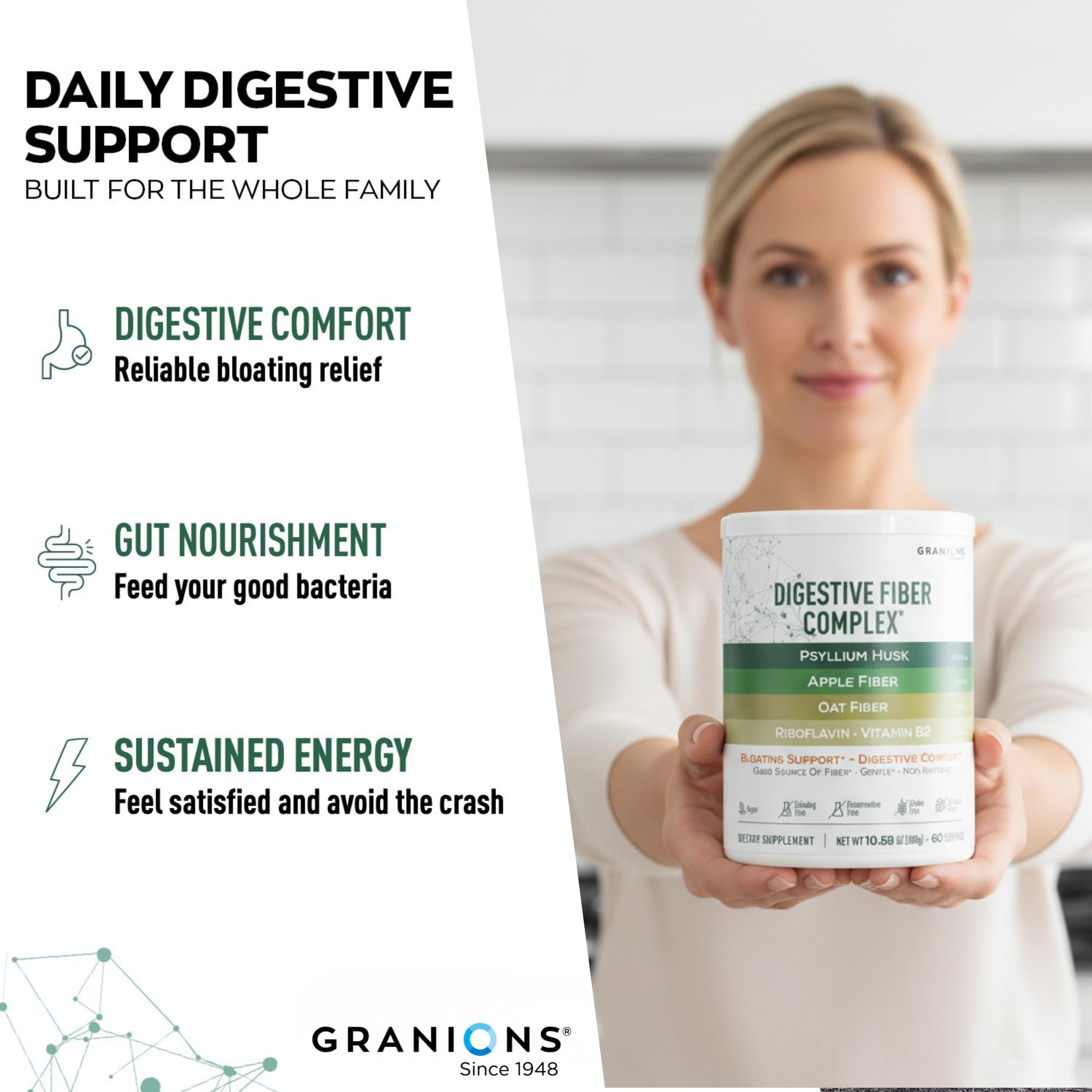 Apple and oat fiber blend with psyllium husk powder