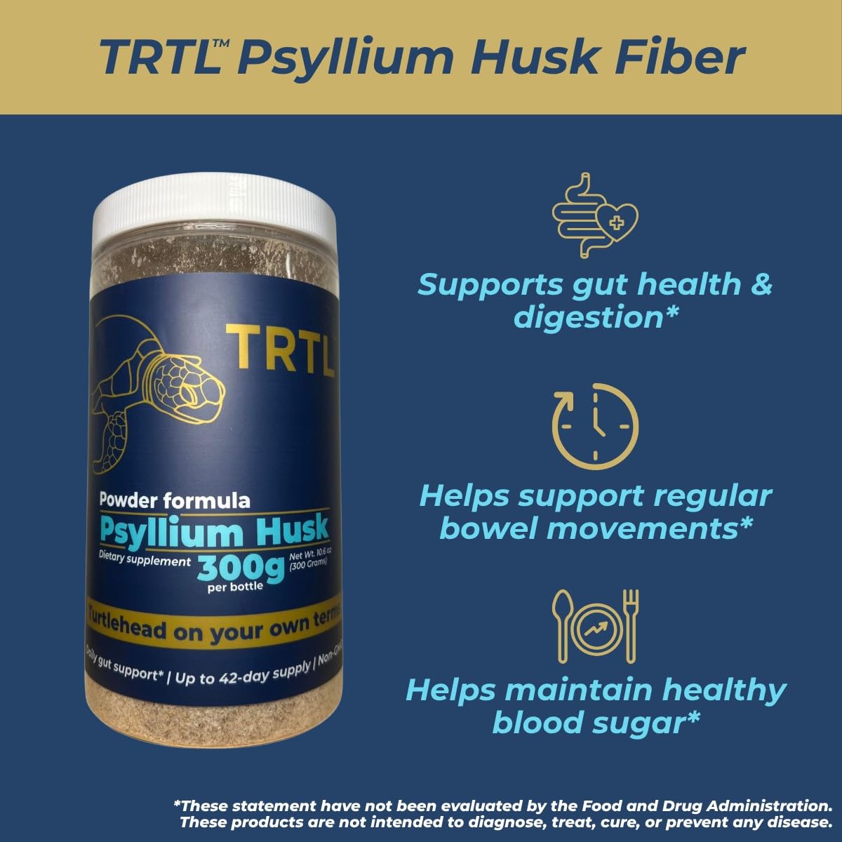Psyllium husk powder bottle on kitchen counter