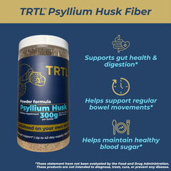 Psyllium husk powder bottle on kitchen counter