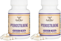 Front view of Double Wood Pterostilbene 100mg capsules 2 pack