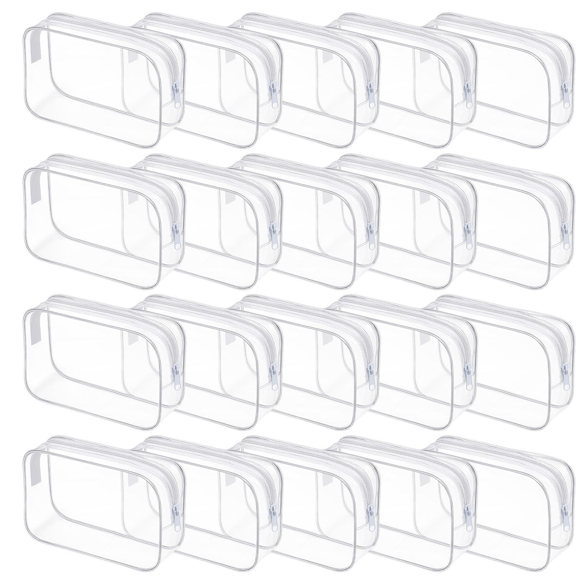 Ptwola clear cosmetic bag set view showing 20-pack collection for organized travel