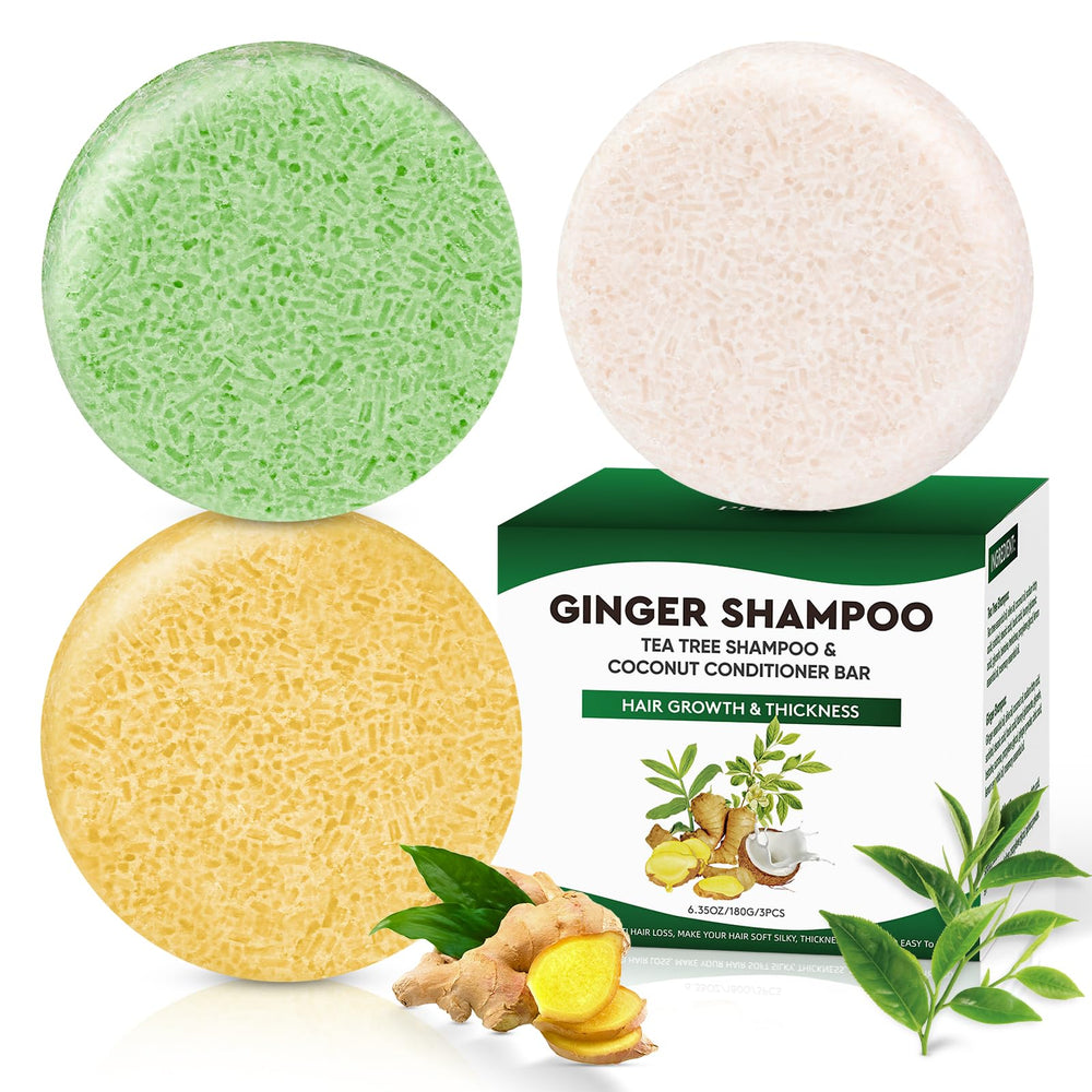 Pubpok Ginger & Tea Tree bar shampoo bottle close-up for scalp refresh and oil control.
