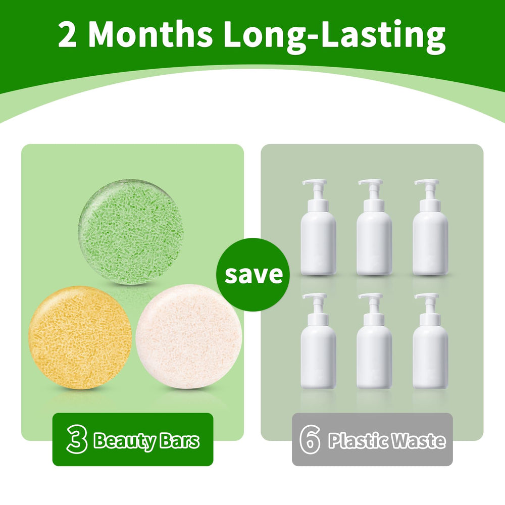 Pubpok travel bundle image with two shampoo bars and one conditioner bar.