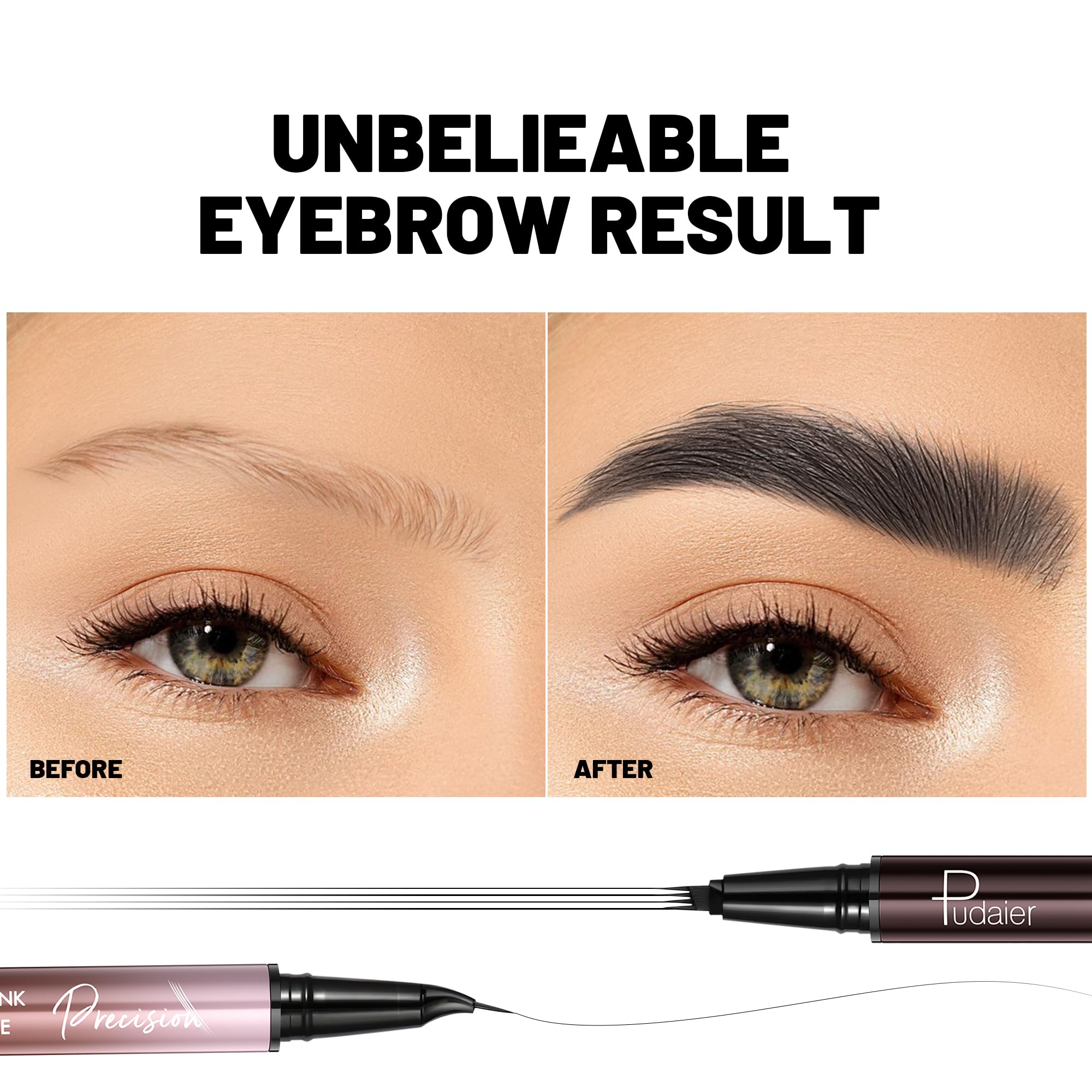 Pudaier 4-fork tip close-up to create hair-like brow texture.