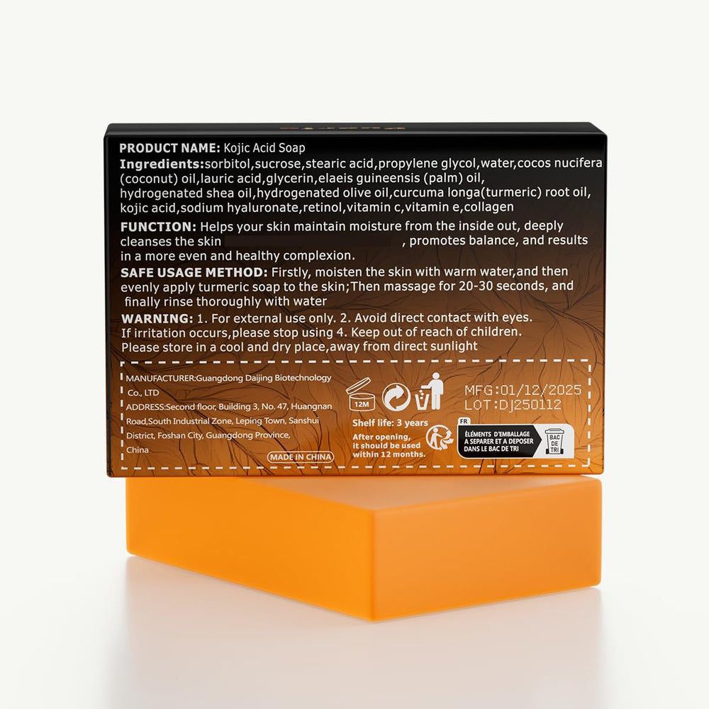 Puerfe Kojic Turmeric Soap Bar texture highlighting exfoliation and glow.