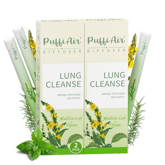 PUFFIAIR Herbal Diffuser pen featuring mullein leaf, thyme, and mint